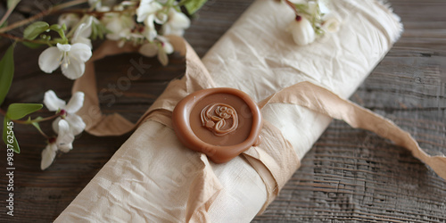 Vintage Letter with Wax Seal and Flower Decoration photo