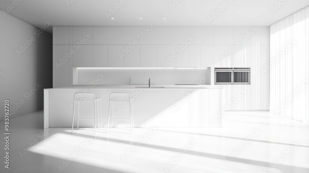 Fototapeta premium Modern minimalist kitchen with sleek design and natural light.