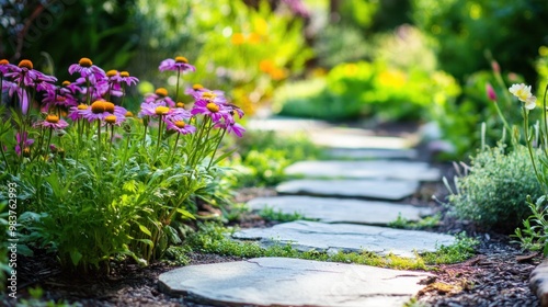 Stone Path in a Lush Garden