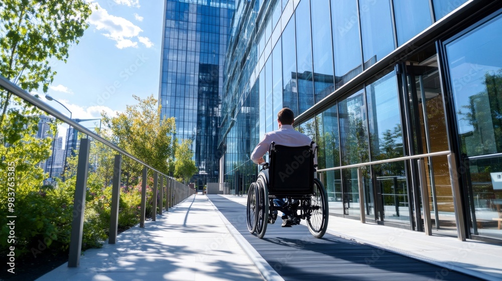 Inclusive Urban Accessibility: Modern Wheelchair-Friendly Pathways in Vibrant Cityscape