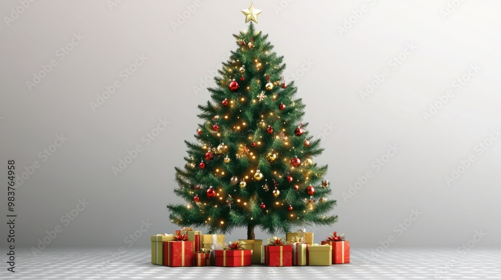 A huge Christmas tree with bright lights and presents. transparent background A huge Christmas tree with bright lights and presents. transparent background