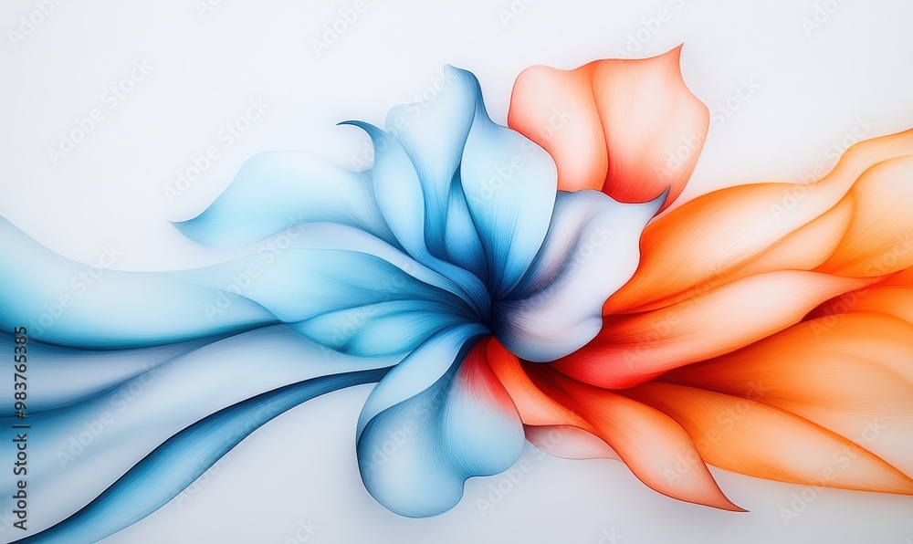 Abstract Blue and Orange Floral Design.