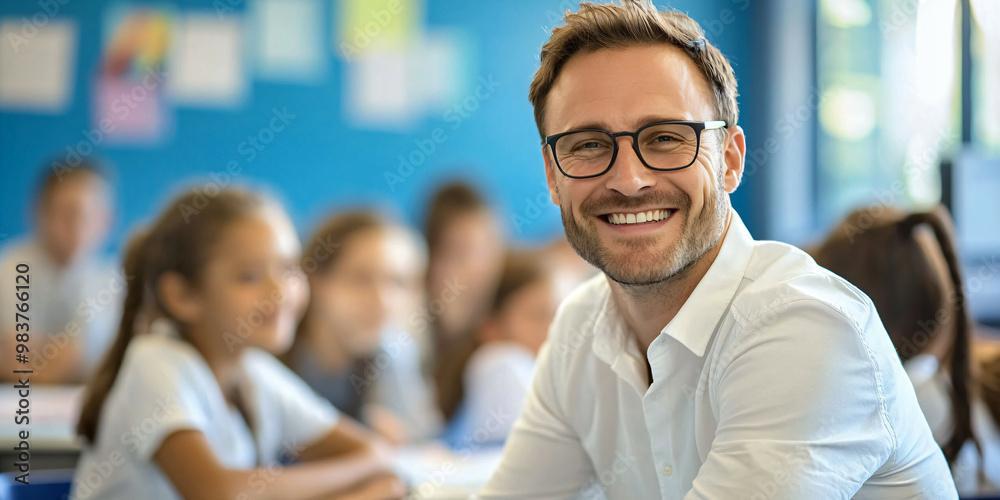 Happy Teacher in Classroom. Happy Teacher in Classroom.