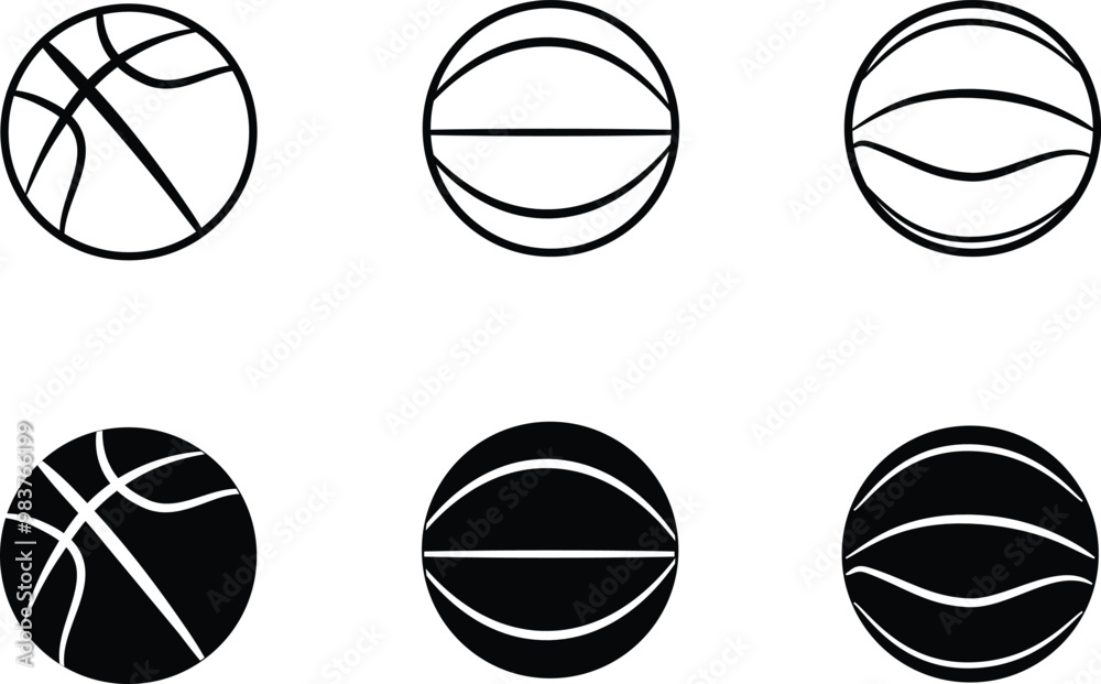 Obraz premium Set basketball icon with black and white color