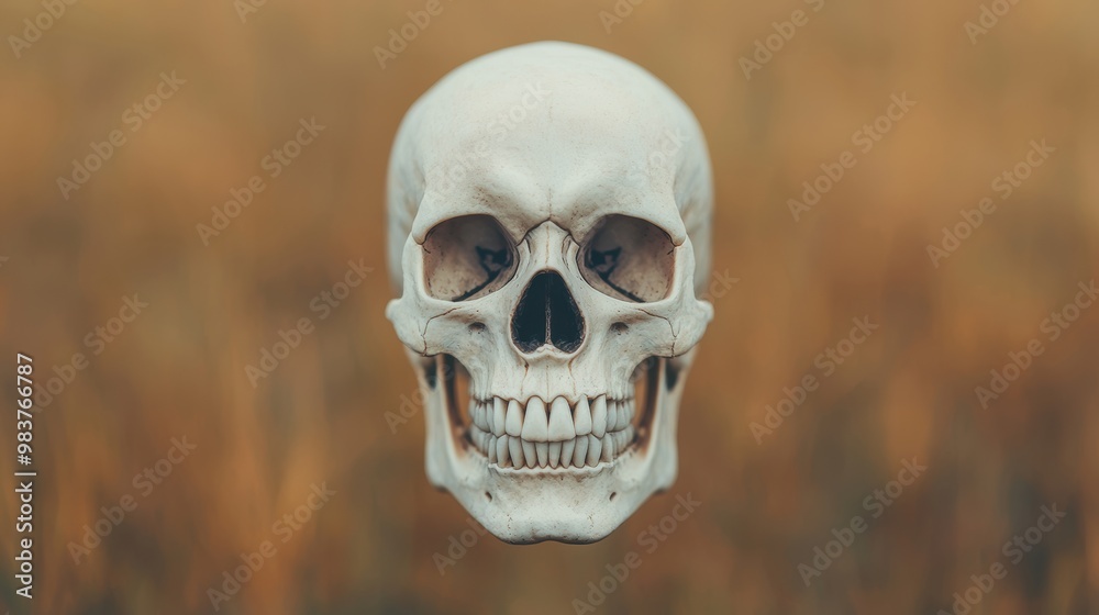 Realistic Human Skull Against Natural Background Realistic Human Skull Against Natural Background