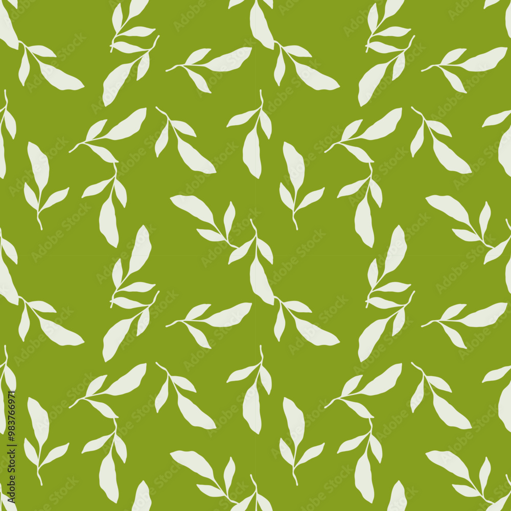 Fototapeta premium Seamless pattern with simple leaf on green background