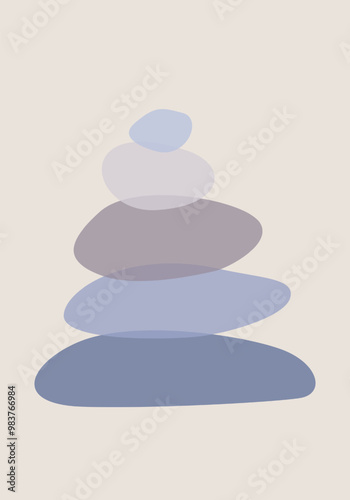 Minimalistic stack stone poster. Colored balance pebble zen-like silhouette.