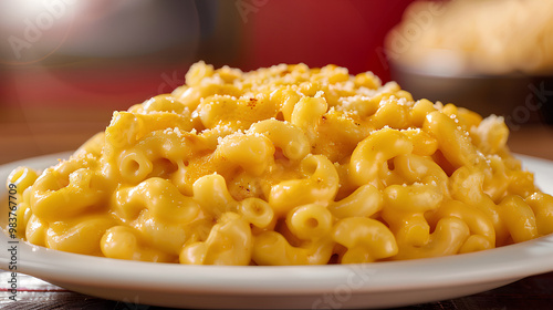 mac n chesse with melted cheese on top