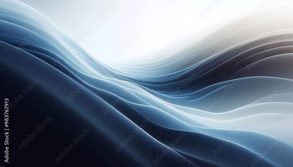 Fototapeta premium Abstract blue and black wave patterns flowing through a soft landscape background with gentle light