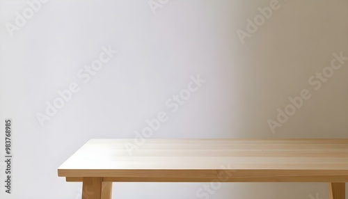 Minimal Scandinavian contemporary empty wooden table with sunlight. Simplistic Home office, Cafe, office and library