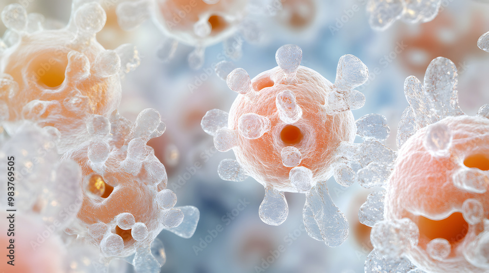 Microscopic view of cells in a laboratory setting Microscopic view of cells in a laboratory setting