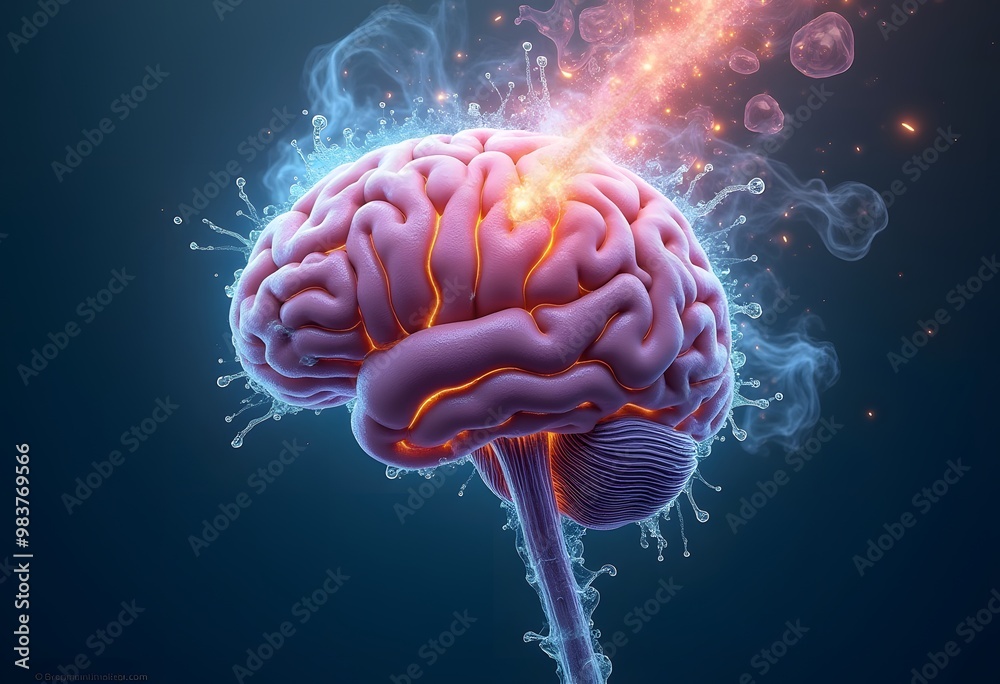 Fototapeta premium Human Brain Illustration with Glowing Sparks