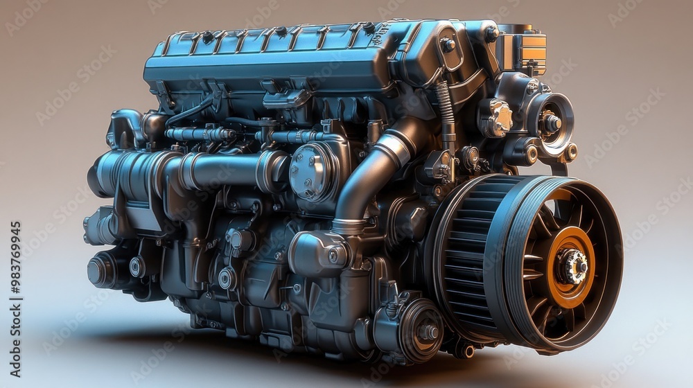 Fototapeta premium Detailed engine model showcasing mechanical components and design.