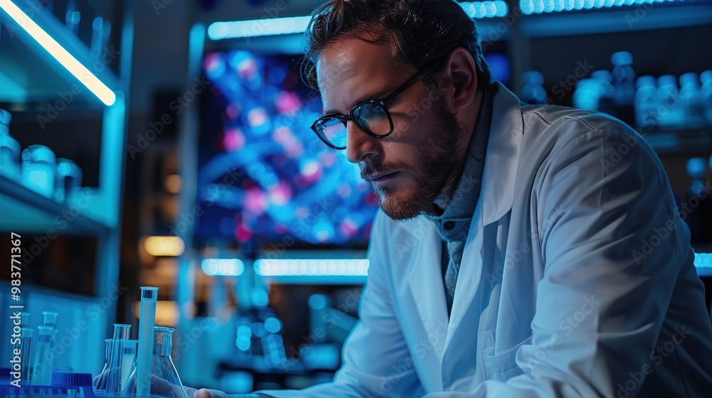 Scientist Analyzing Data in Modern Laboratory Space Scientist Analyzing Data in Modern Laboratory Space