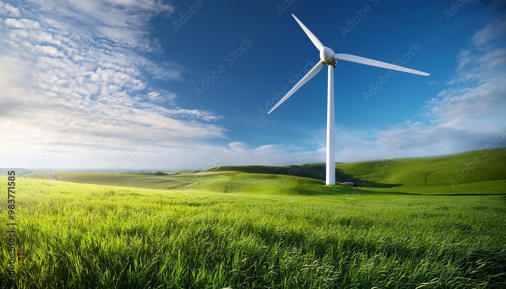 Wind Turbine in Green Grass Field Concept of Eco Energy Wind Turbine in Green Grass Field Concept of Eco Energy