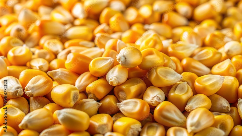 Close-up view of freshly harvested maize kernels reveals their rich yellow color and distinctive texture, capturing the Close-up view of freshly harvested maize kernels reveals their rich yellow color and distinctive texture, capturing the