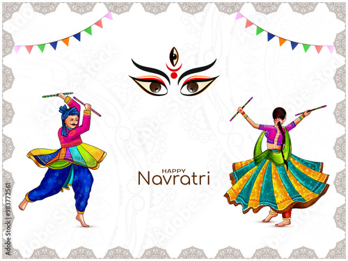 Traditional Indian Happy navratri dandiya garba night celebration background