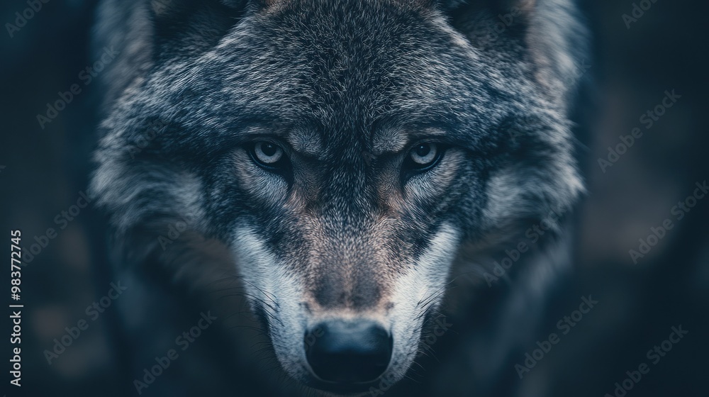 Fototapeta premium A close-up of a wolf's intense gaze, showcasing its striking features and wild essence.
