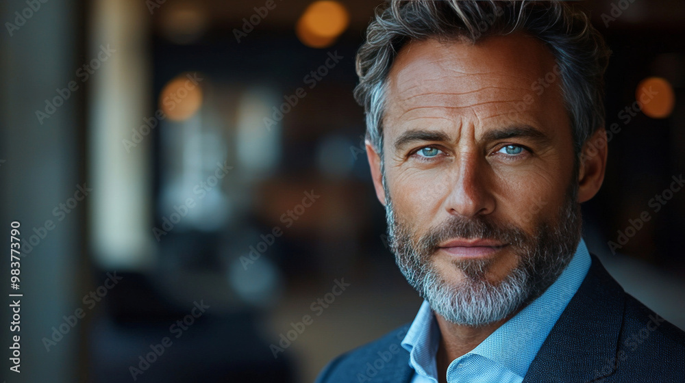 Close-up portrait of a mature man with a beard. Close-up portrait of a mature man with a beard.