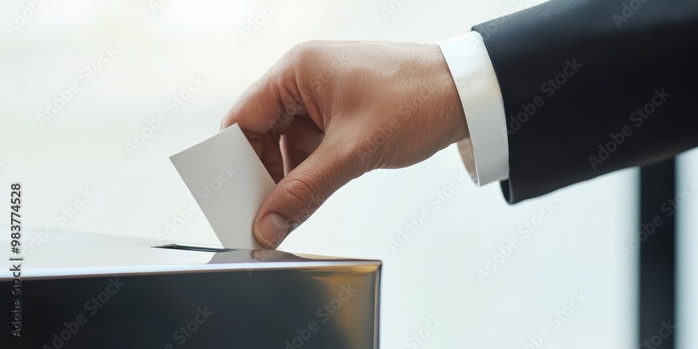 Male hand putting ballot in ballot box, closeup. Election concept Male hand putting ballot in ballot box, closeup. Election concept