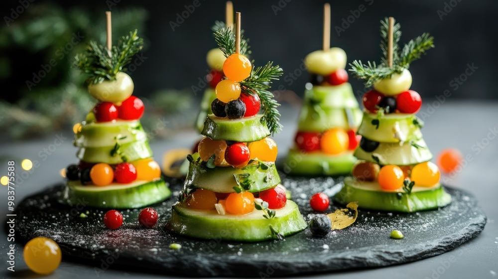 Holiday appetizer, canapes in form of christmas tree.Christmas holiday food. Holiday appetizer, canapes in form of christmas tree.Christmas holiday food.
