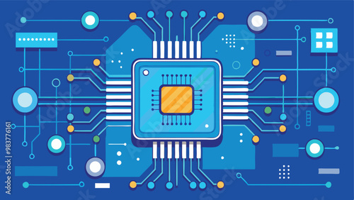 Print Circuit Connected Lines on Technology Blue Background Vector Illustration for Digital and Tech Design Concepts