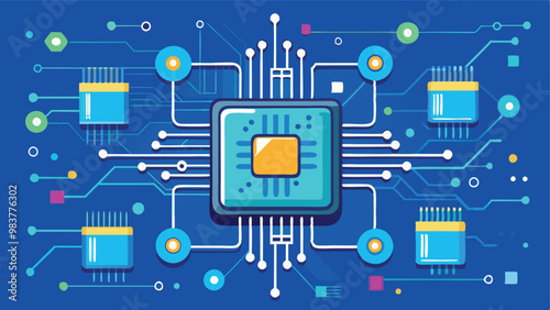 Print Circuit Connected Lines on Technology Blue Background Vector Illustration for Digital and Tech Design Concepts