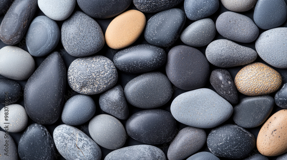 A close-up view of various smooth stones showcasing diverse colors, shapes, and textures, perfect for natural backgrounds.