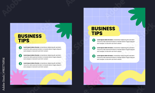 Business tips with retro style square banner template. Usable for social media post, story, card, cover, poster, banner, flyer