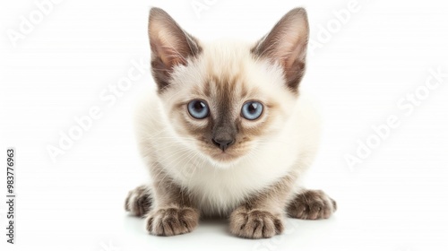 isolated on white background, siameses kitten look at camera
