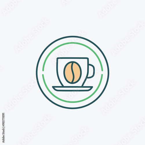 Minimalist Coffee Cup Icon with Coffee Bean