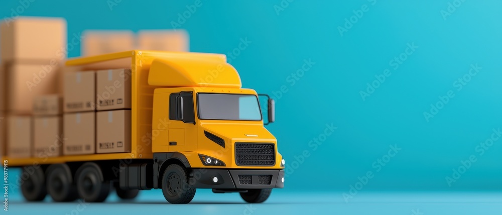 Yellow Delivery Truck with Boxes on Blue Background Yellow Delivery Truck with Boxes on Blue Background