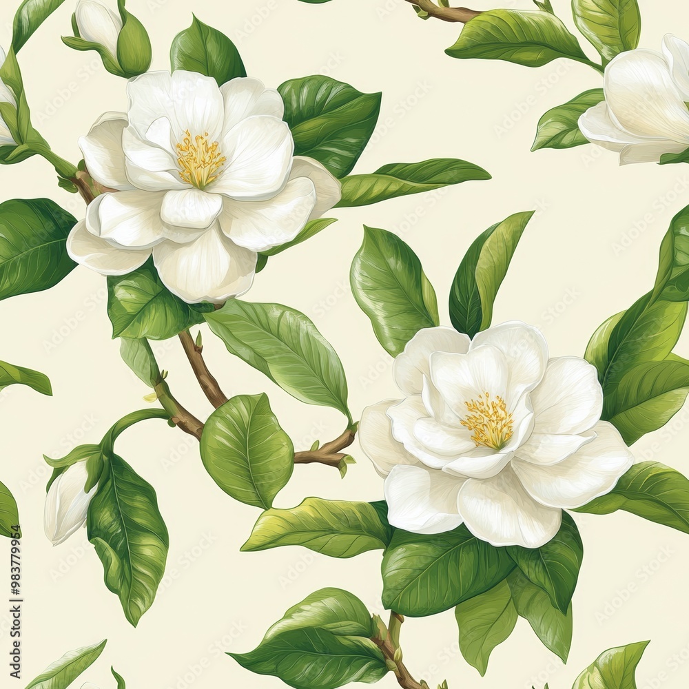 Obraz premium 240807 81. gardenia pattern banner wallpaper, simple background