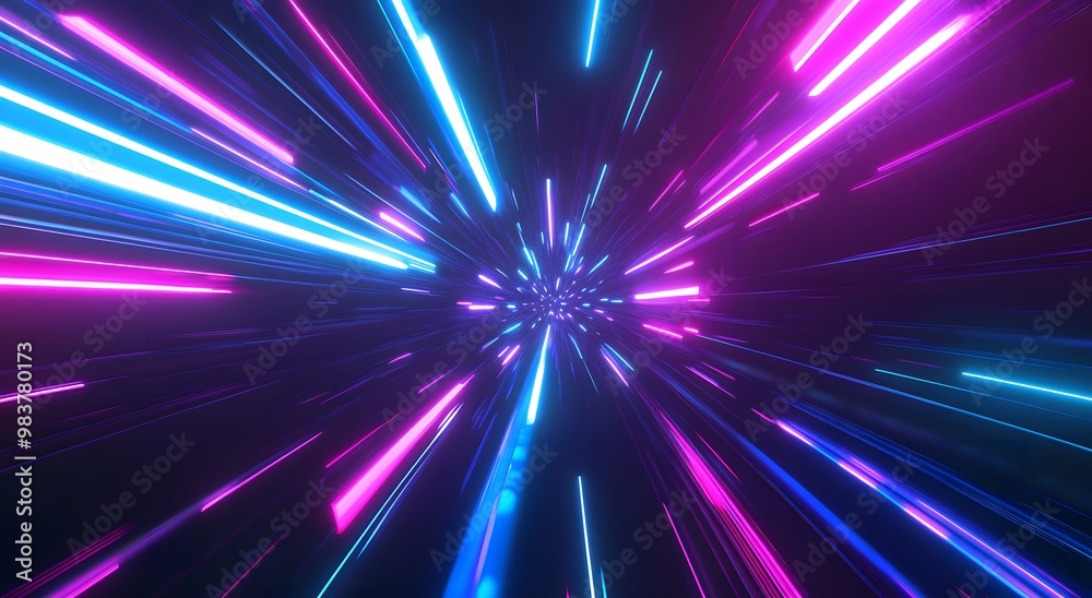 Light rays neon light streaks and speed lines 