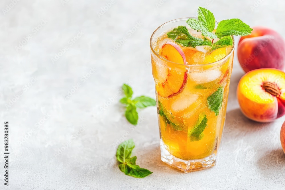 Refreshing Peach Iced Tea with Mint Garnish Refreshing Peach Iced Tea with Mint Garnish