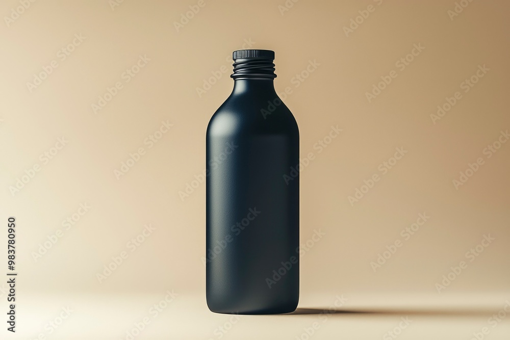 Black Glass Bottle with Metal Cap on a Tan Background Black Glass Bottle with Metal Cap on a Tan Background