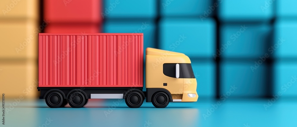 Delivery Truck with Container Against Colorful Background Delivery Truck with Container Against Colorful Background