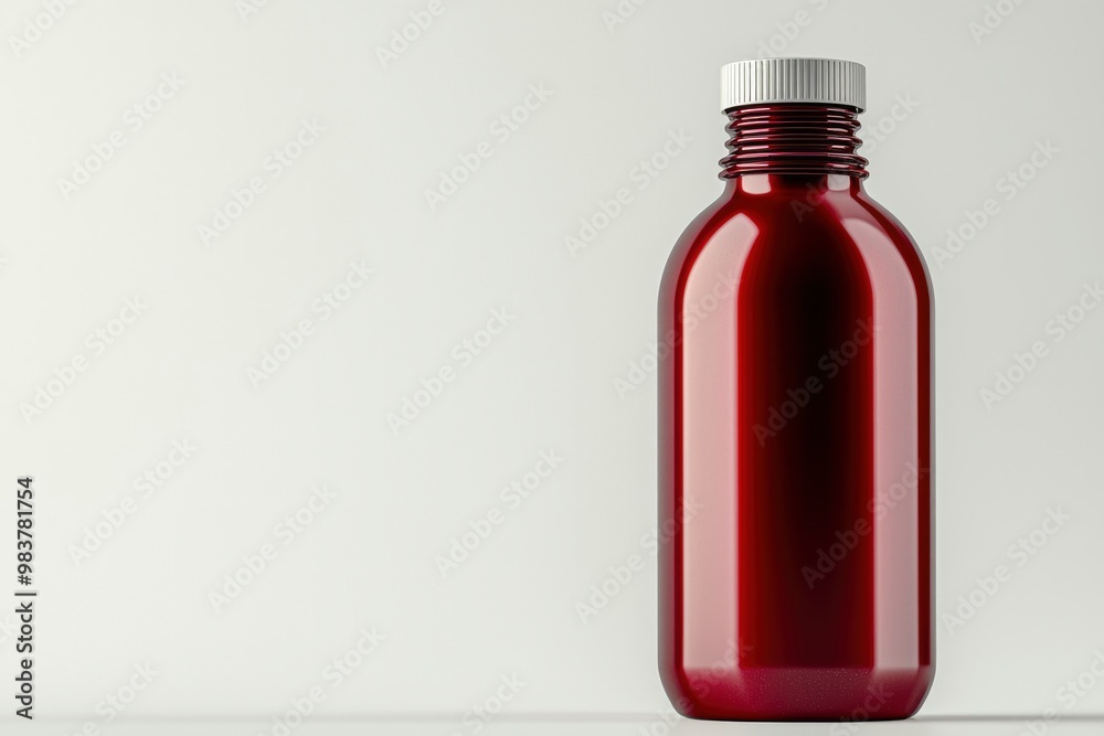 Red Glass Bottle with White Lid on a White Background Red Glass Bottle with White Lid on a White Background