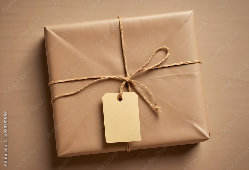 A brown paper package tied with string and blank tag, perfect for gift giving or shipping. simple design evokes sense of warmth and nostalgia A brown paper package tied with string and blank tag, perfect for gift giving or shipping. simple design evokes sense of warmth and nostalgia