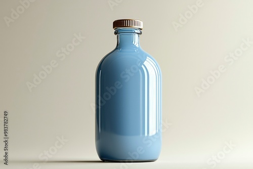 Glass Bottle with Gold Cap on White Background