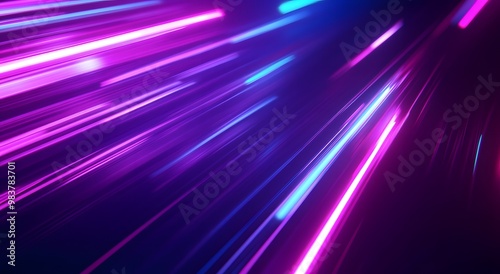 Neon light rays speeding across a motion background