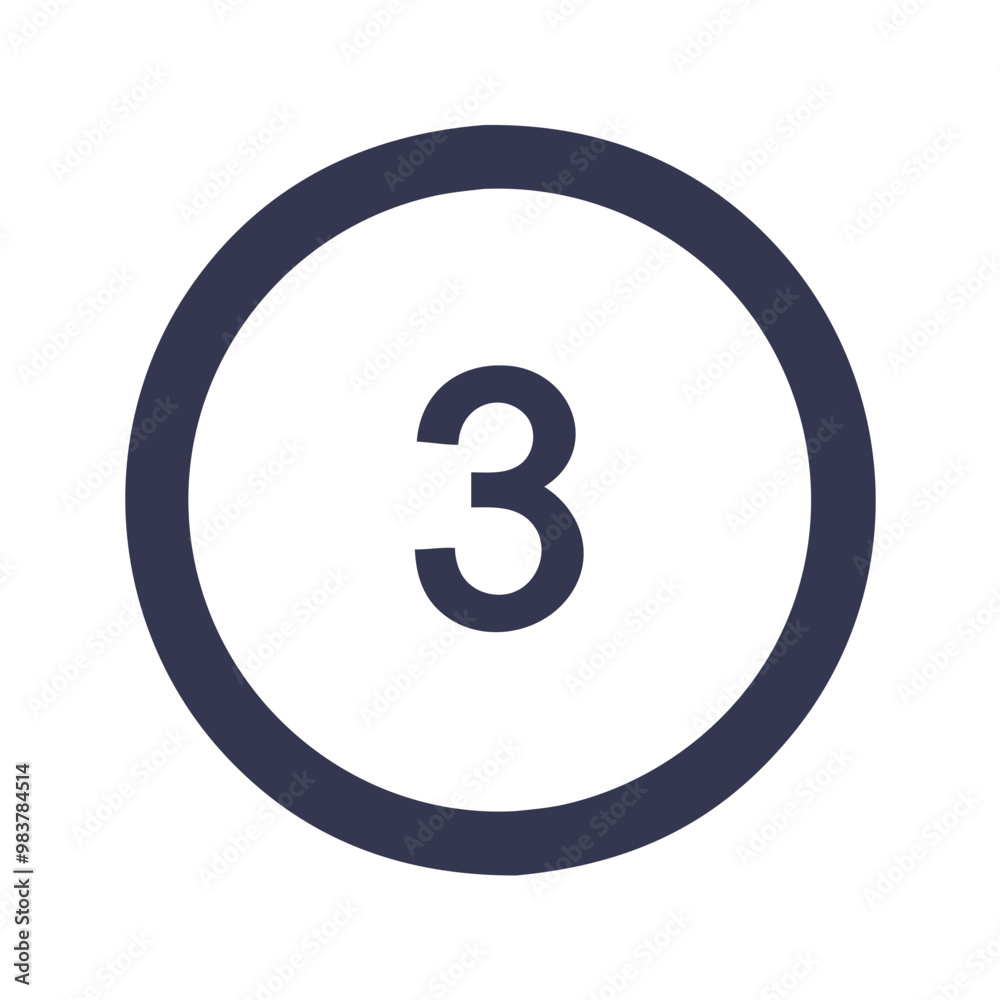 Minimalist Black Three Icon in Circle, Bold Design with Copy Space Minimalist Black Three Icon in Circle, Bold Design with Copy Space