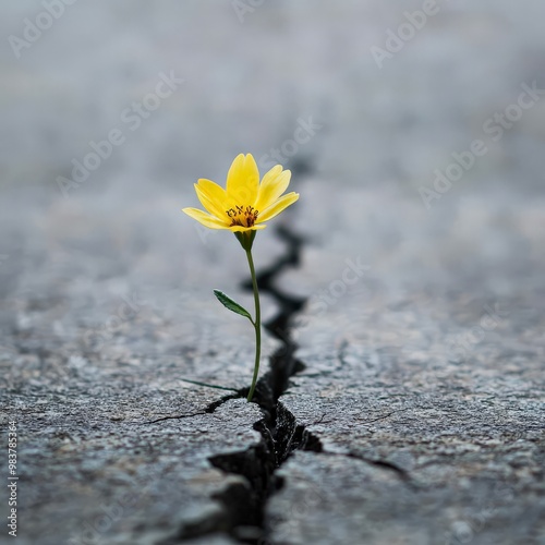 A delicate flower pushing up through a crack in the concrete, symbolizing resilience and hope