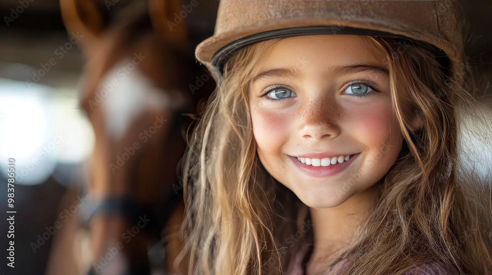 Smiling young girl wearing a riding helmet. Smiling young girl wearing a riding helmet.
