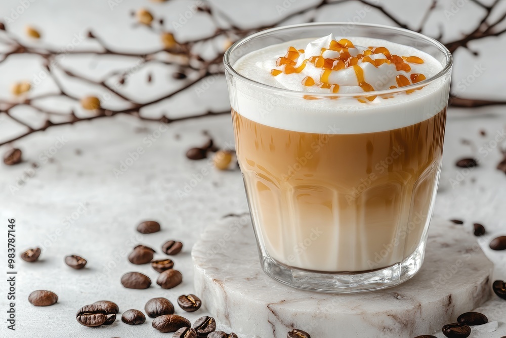 Caramel Latte with Whipped Cream in a Glass Caramel Latte with Whipped Cream in a Glass