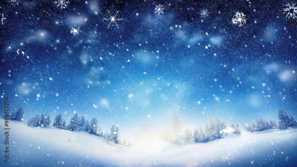 Winter landscape with snow covered trees and falling snowflakes. Christmas background. Winter landscape with snow covered trees and falling snowflakes. Christmas background.