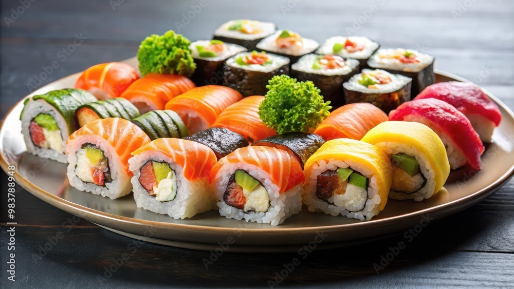 Plate of sushi isolated on background, sushi, plate, Japanese, food, seafood, raw, fresh, delicious, cut out, isolated,roll, nigiri Plate of sushi isolated on background, sushi, plate, Japanese, food, seafood, raw, fresh, delicious, cut out, isolated,roll, nigiri