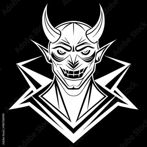 Simple Devil Icon, Monochrome, Vector Illustration