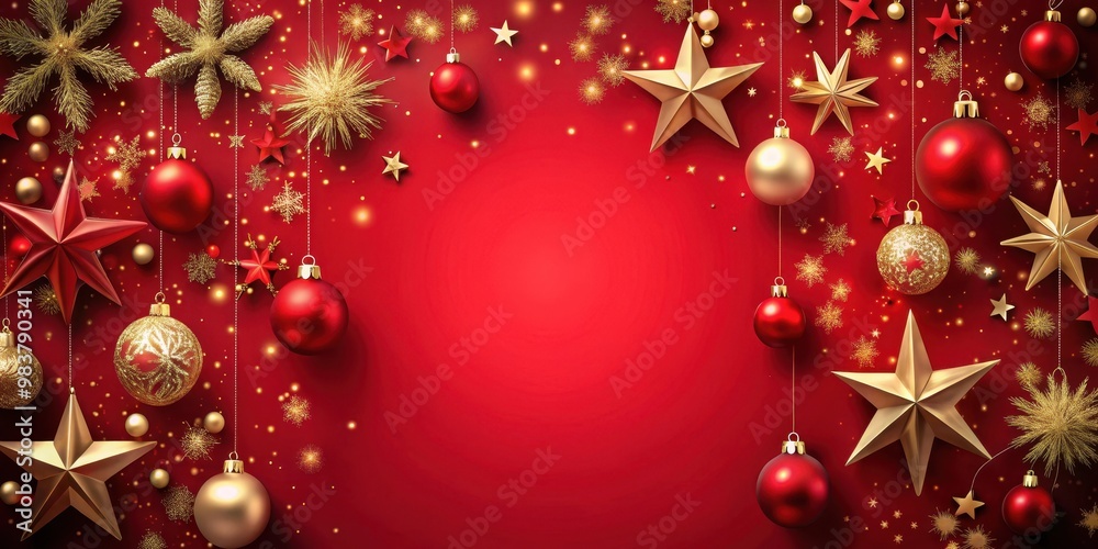 Christmas red background adorned with stars and ornaments, Christmas, red, background, stars, ornaments, holiday Christmas red background adorned with stars and ornaments, Christmas, red, background, stars, ornaments, holiday