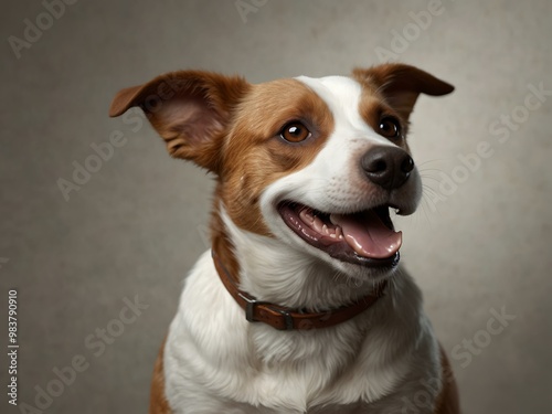 3D white and brown dog in a happy mood.